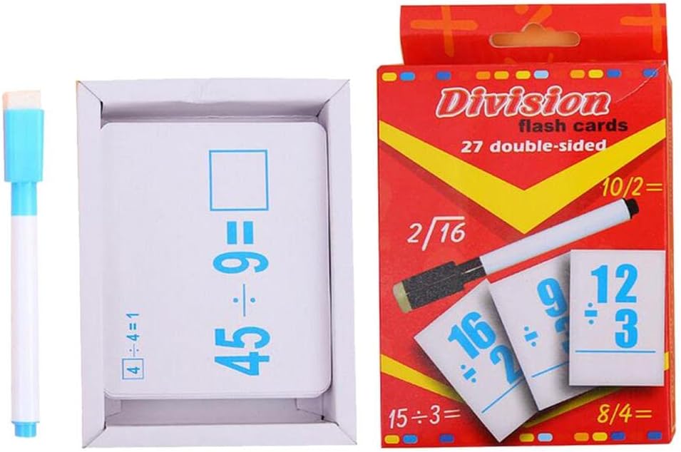 MERISHOPP®27 Pieces Double Sided Educational Arithmetic Flash Cards with Erasable Pen Division |Home & Garden | Kids & Teens at Home | Educational Materials