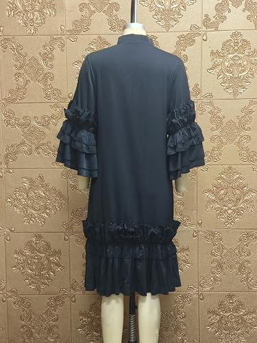 Image of dasmzper Women's Plus Size Midi Dress Ruffle Sleeve Bow Tie Neck Casual A line Swing Midi Dresses