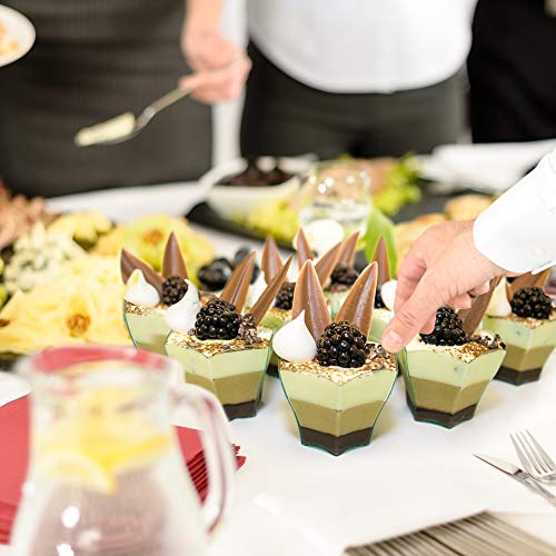 Flower Shape Mini Bowl - Spoons Included - 2.7 Ounce - 50 Count - Clear Plastic - Six Sided Bowl - Hexagonal Bowl - Petal Shaped Mini Dessert Cup - Appetizer Cup - Serving Bowl -Disposable Or Reusable #TOP2
