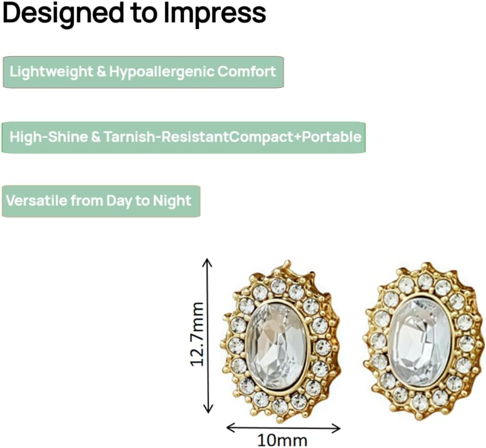 Crystal Cubic Zirconia 18K Gold Plated Stud Earrings Elegant Halo Design Minimalis Hypoallergenic CZ Earrings Diamonique Round Earrings for Women - Image 2