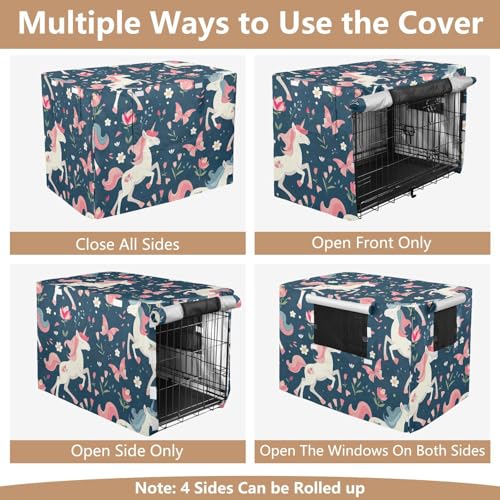 Housse de cage pour chien M licorne et fleurs imperméable et coupe-vent