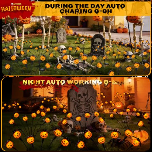Cujemy Halloween Decorations Outdoor 2 Pack Pumpkin Swaying Solar Lights - image 5