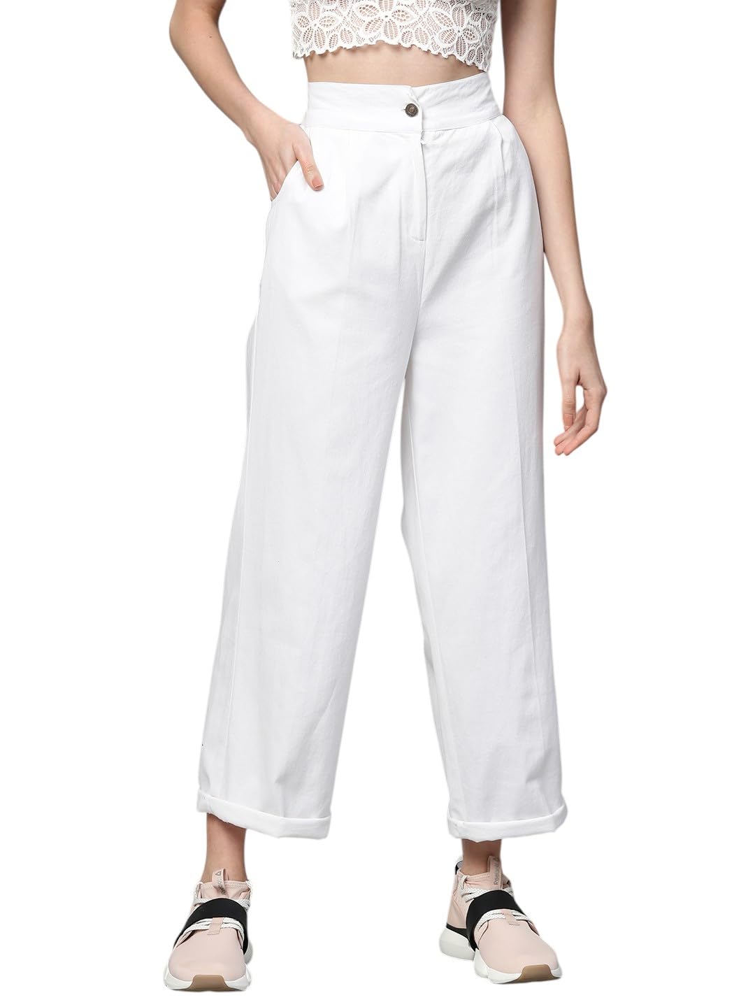 SASSAFRAS White Twill Wide Leg Pants in white