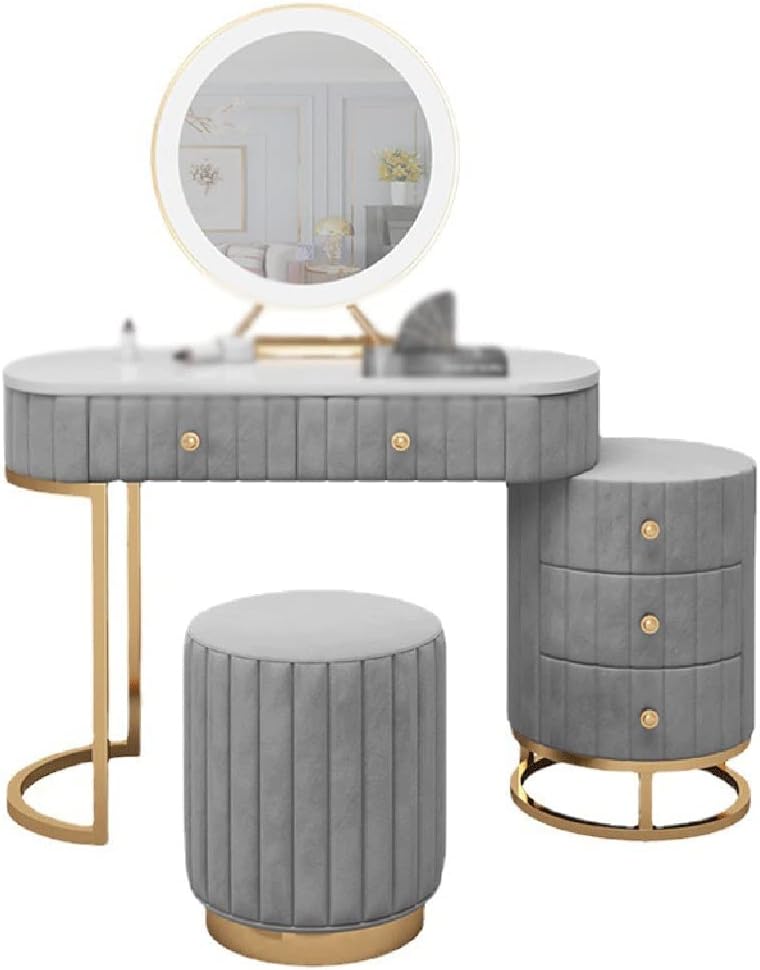 Marble Dressing Table Bedroom Iron Storage with Lighted Vanity