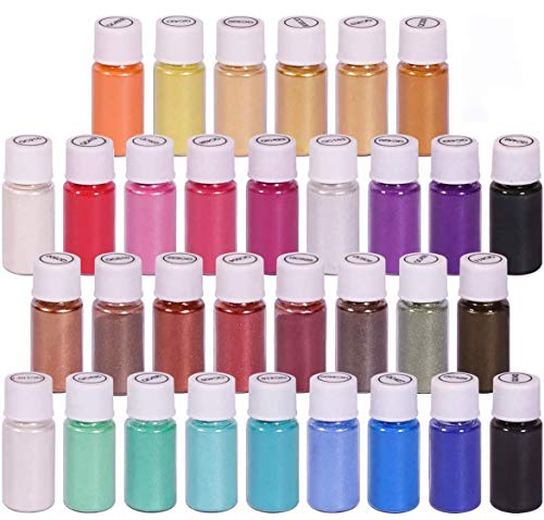 Dewel 32 Botes 5g pigmentos en polvo de Mica para teñir resina epoxi transparente,colorante jabon, bombas de baño, hacer slime, Maquillaje,uñas.