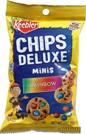 Keebler Chips Deluxe, Bite Size Cookies, Rainbow, with M&M's Minis, Grab 'n' Go, 3 Ounce, 6 Count, Pack of 6