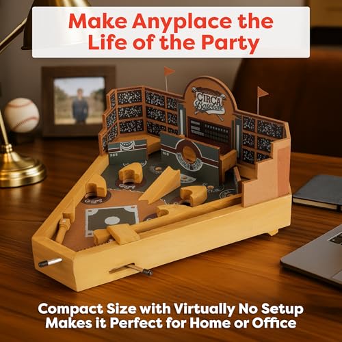 HEY! PLAY! 12-HY2070 Baseball Pinball Tabletop Skill Game - Classic Miniature Wooden Retro Sports Arcade Desktop Toy for Adult Collectors and Children by HEY! PLAY! - Image 4