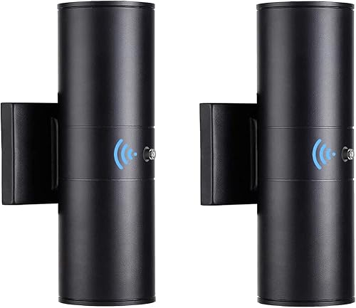 Tipace Paquete de 2 luces modernas de porche al aire libre del anochecer al amanecer, color negro mate, luces de pared cilíndricas para patio,