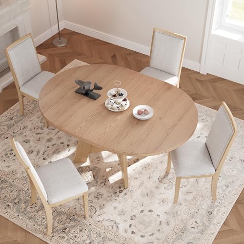 Merax Farmhouse 5-Piece Extendable Round Dining Table Set for 4,