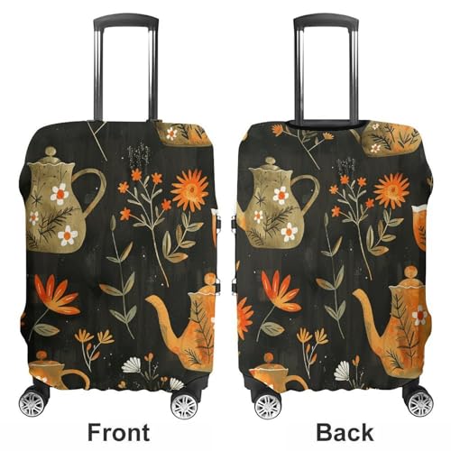Plants And Teapot Luggage Cover, Washable Elastic Suitcase Cover Protector Fit 18-32 Inch Luggage3