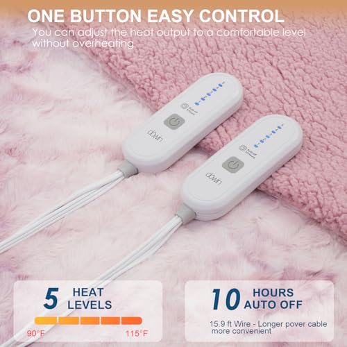 Dowin Heated Blanket Queen Size,Faux Fur Electric Blanket 84x90Inch,Pink - image 3