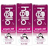 Hello Penguin Chill Kids Toothpaste with Fluoride, Kids Mint Toothpaste with Cherry Flavor, Freshens Breath and Helps Prevent Cavities, Strengthens Enamel, SLS Free, 4.2 oz Tube (Pack of 3)