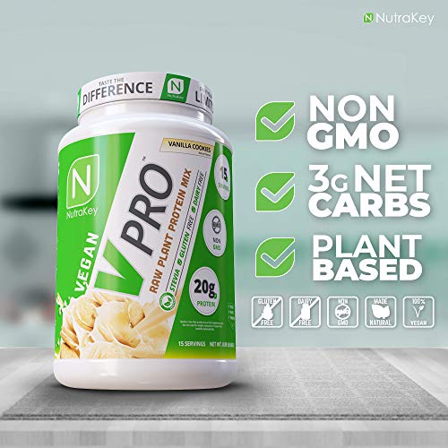 Nutrakey V-Pro, Raw Plant Protein Powder, Organic, Vegan, Low Carb, Gluten Free With With 20G Of Protein (Vanilla Cookie) 1.78-Pound. #TOP1