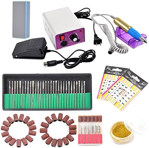 Complete Electric Nail Drill Machine Manicure Pedicure Kit Professional Electric Nail Art File Drill 20000 RPM With 30 Electric Nail File Drill Bits, 6 Optional Bits/Filing Heads (STYLE 1)