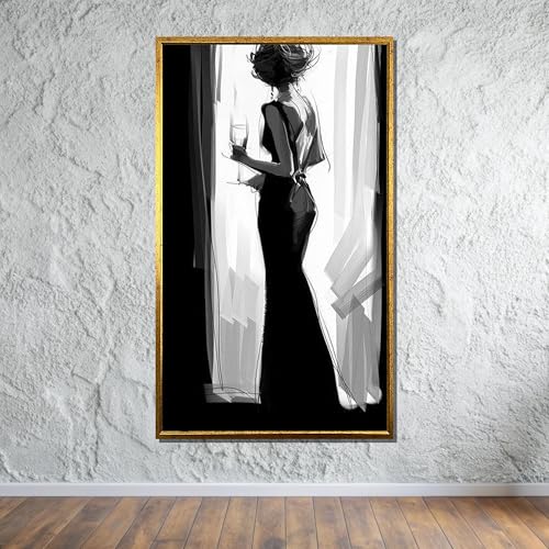 Affiches et impressions femme en robe noire 60x105cm pour salon