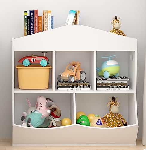 Toy Storage Organizer With Bookcase 30”H 3 Tier Kids Bookshelf Toy Organizer White, Multifunctional Book And Toy Storage Cabinet, Freestanding Toy Storage Cubby For Playroom Nursery Classroom #TOP25