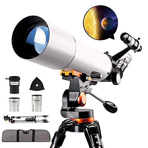 YQGOO Telescopio 50080 Telescopios para astronoma Refractor Profesional para Adultos, con trpode de Acero Inoxidable Ajustable Visor de Imagen erguido Lente de Barlow