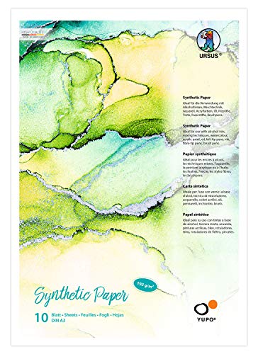 Ursus 16274000 - Yupo Synthetic Paper, DIN A3, 10 Blatt, 192 g/qm, synthetisch, Glatte Oberfläche, reiß-und wasserfest, UV lichtecht, extrem strapazierfähig, 100% recyclebar, vielseitig verwendbar