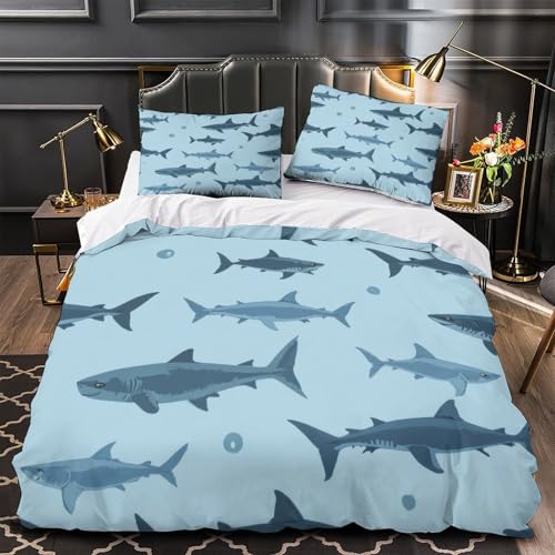 Housse de couette requin 3D parure lit enfant 140x200 imprimé
