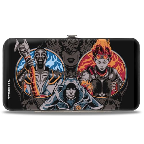 Wizards of the Coast Wallet, Hinged, Magic Three Planeswalker Poses and Logo Black Multi Color, Vegan Leather2