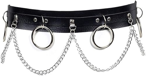 Cinturón de cadena de cuerpo holográfico de cuero gótico punk ajustable cintura cinturón