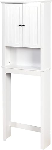 DESIGNER97 Armario de almacenamiento de madera para baño, ahorra espacio sobre el inodoro con un estante ajustable de 23.62 x 7.72 x 67.32 pulgadas,