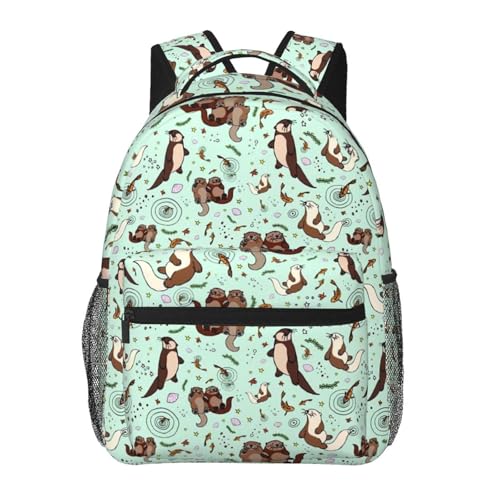 Happy Sea Otter Backpack Laptop Backpack Sports Travel Shoulder bag Light casual backpack