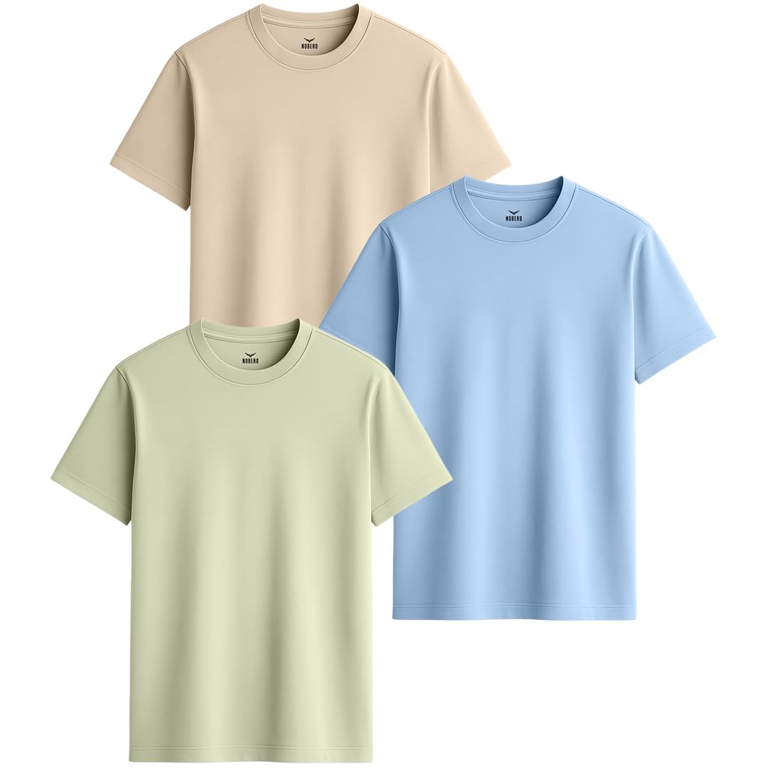 nobero Men's Solid Regular Fit Cotton T-Shirt with Round Neck (Pack of 3)-picture-47