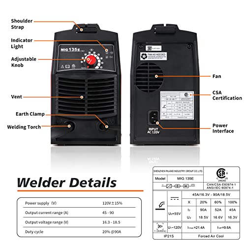 Optico Mig 135E Welder Machine, 110/120V Igbt Welding Machine, Gasless Flux Cored Welder, Automatic Wire Feed Welder With 40-100A For Beginner, Diy Home Portable Welding Machine Kit With Mask #TOP2