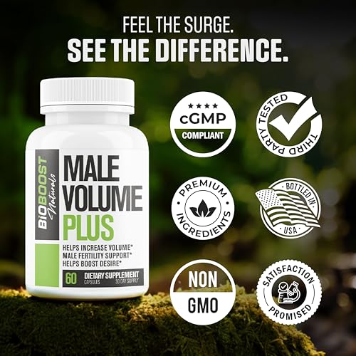 Image of Male Semen Volume Booster Plus - Pills for Men Fast Acting Blood Flow for Male Size Enlargement + Load Size - 9 Ingredients for Girth | 3rd Party Tested Supplement - 60 Capsules