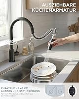 FORIOUS Niederdruckarmatur küche, Ausziehbarer Küchenarmatur, Matt schwarz – Ansicht 4