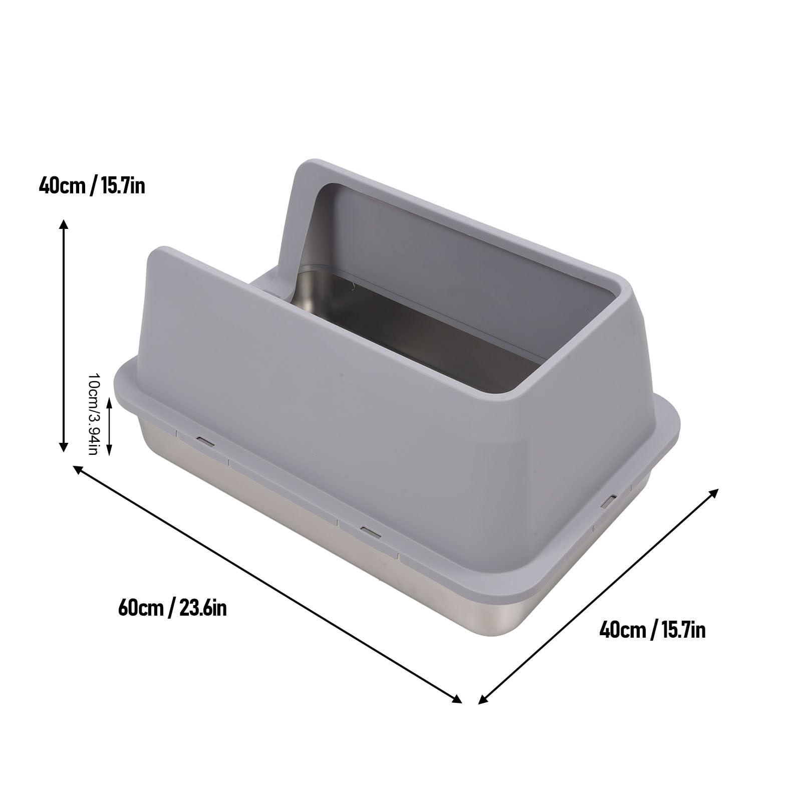 TIKATARER Stainless Steel Cat Litter Box, High Sided XL Enclosed Top Entry Litter Box, Anti Leakage with Removable Structure, Ideal for Large Cats & Multiple Pets (Light Gray) - image 7