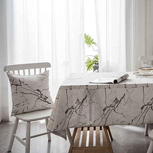 Nappe en tissu blanc marbre 140x250cm moderne anti-poussière pour table à manger - 4
