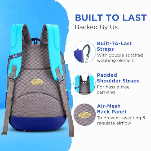 Image of Skybags Bussin Blue 42 Liters Casual Backpack for Boys & Girls with Insulated Tiffin Pocket & Rain Cover | 3 Compartments | Perfect for School & Travel - Unisex