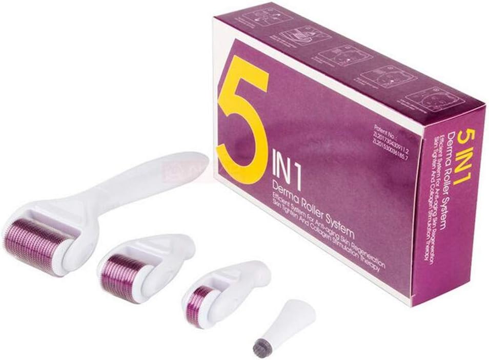 5-in-1 reeks van microneedle roller set schoonheid en gezichtsverzorging, meer dan 540 soorten microneedle rollen gebruikt voor Huid Regeneratie Anti Verouderen, Wit