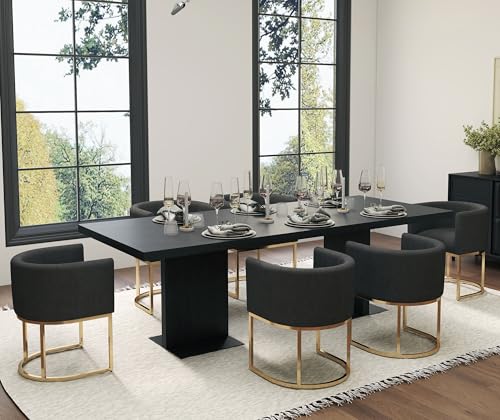 Image of HNY Mid Century Modern Upholstered Barrel Dining Chairs with Arms, Linen Kitchen & Dining Room Chairs, 18.5 inch Wide Accent Chairs for Dining Room Living Room with Gold Metal Frame, Charcoal