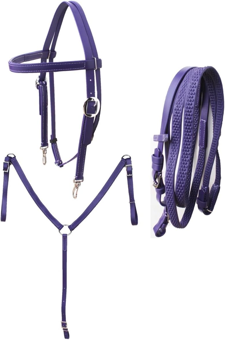 CHALLENGER Horse Western PVC Coated 3-Piece Tack Set Bridle Breast Collar Reins 40MIB02PR