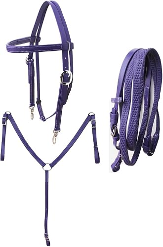 Horse Western PVC Coated 3-Piece Tack Set Bridle Breast Collar Reins 40MIB02PR