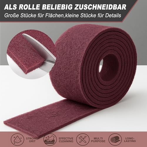 Sensylectra Schleifvlies Rolle 10cm*5.7m Korn 320,Vielseitiges Schleifpapier,Schleifschwamm für Holz, Metall, Edelstahl,Geeignet zum Polieren, Schleifen, Reinigen und Entrosten