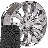 OE Wheels CV32 20 Inch Rims and Tires Fit Silverado 1500 RST Style 6x139.7 20x9 Chrome - Hollander 5916 - TerraMax RT 275/55-20 (Set of 4)