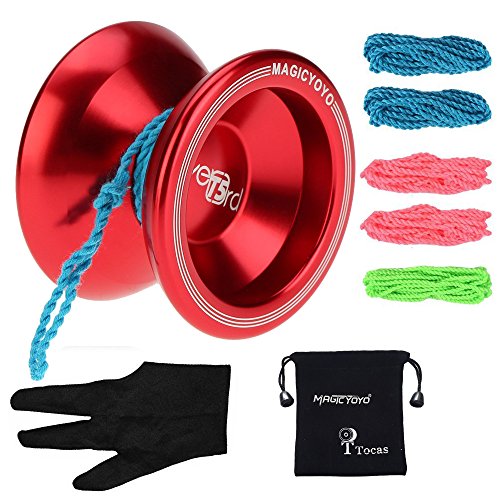 MAGICYOYO Yoyos Enfants Adultes Professionnel Non réactif yoyo Magic Yoyo T5 Surcharge, Pas pour Les débutants, métal yo-yo 5 yo yo String avec Sac à Gants, Rouge