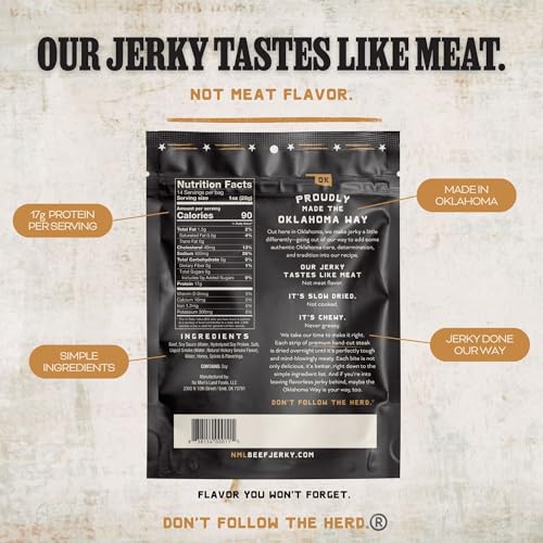 Image of No Mans Land Slow-Dried Beef Jerky | Smoked & Seasoned Jerky Strips | High Protein, Low Carb Beef Snack | Gluten Free - MILD (14oz)