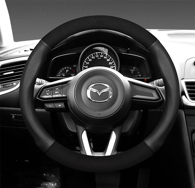 Чехол на рулевое колесо Mazda RX-8 Axela CX-3 CX-4 CX-5 CX-8 Demio Atenza Совместим с деталями интерьера автомобилей всех серий Натуральная воловья кожа Эксклюзивная металлическая маркировка Замша + Натуральная кожа в стиле Панк Без фирменных знаков Mazda, фото 2