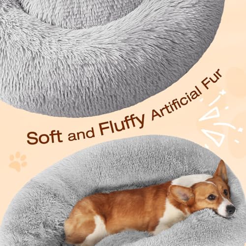 JOLLYVOGUE Small Dog Bed, Calming Soft Anti-Anxiety Donut Cat Bed, Washable Round Fluffy Cushion for Small and Medium Pets (20") - Image 4