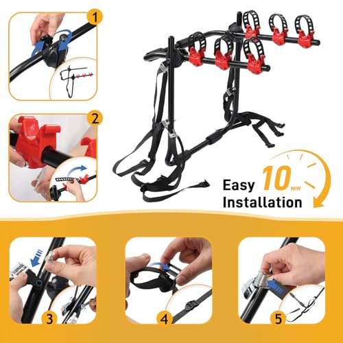 Bike Rack for Car, Car Bike Rack 3-Bike Compact Folding Portable Adjustable Trunk Bike Rack Fits Most Cars Hatchbacks SUVs Sedan and Minivans
