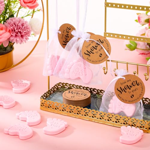 25 sets baby shower soap favors for guests girl boy mini footprint handmade scented soaps with thank you tags and organza bags for shower gender reveal party favorspinkbaby feet