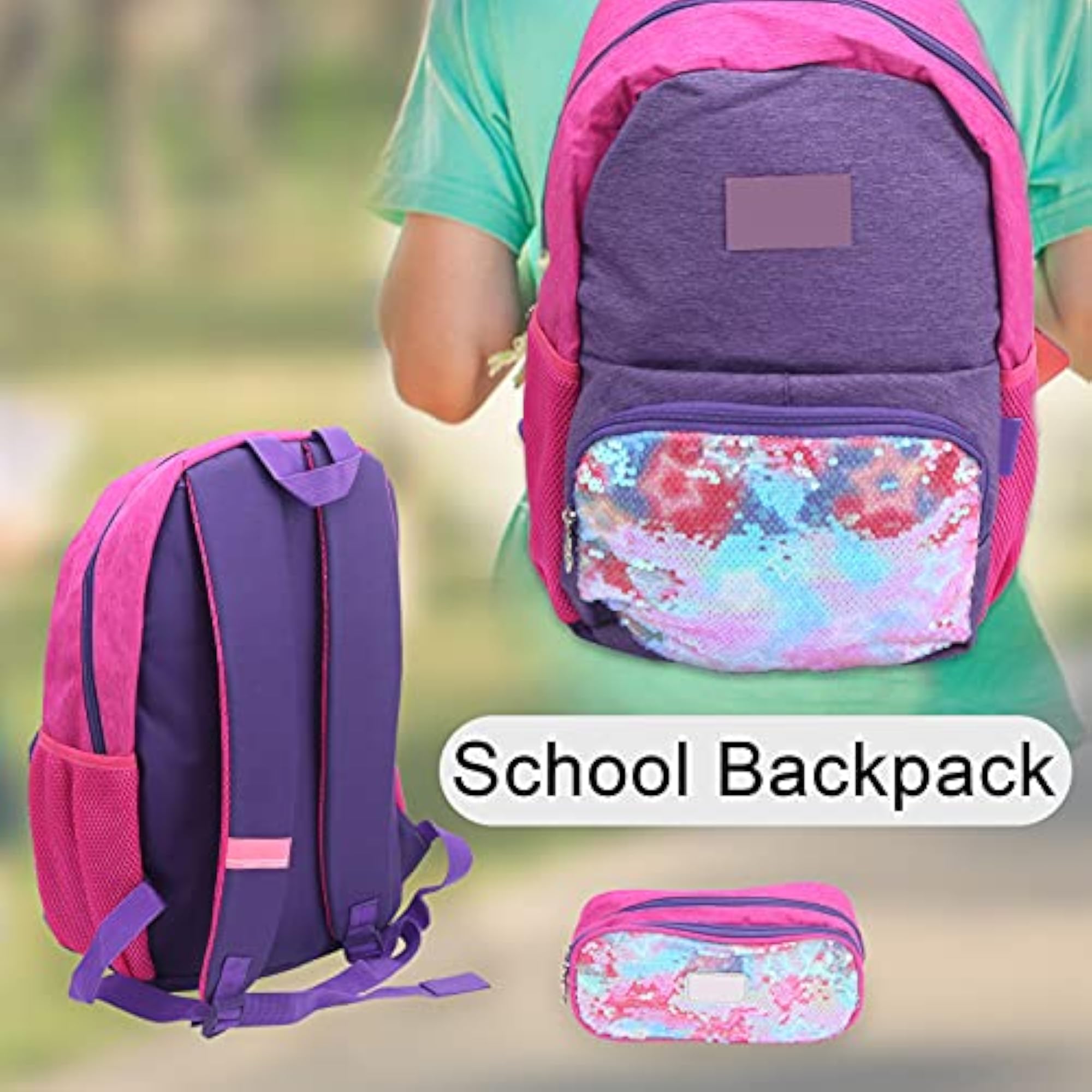 Adjustable Sequin Backpack for Hiking & Travel, Pink/Purple