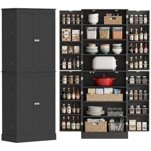 Image of HOMCOM 65" Kitchen Pantry Storage Cabinet 16 Door Shelves Black