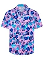 XiaoMoSha Mens Hawaiian Shirts Short Sleeve Wrinkle Free Button Down Summer Casual Shirt for Men Tropical Holiday Beach Funky Party Tops, PinkLeaf, Small