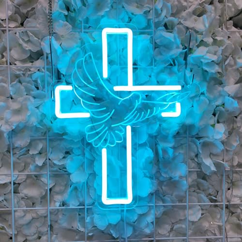 Image of Jesus Cross Neon Signs, Cross Light Up Sign, Dimmable LED Neon Signs for Wall Decor Bedroom Home Room Party Decor, LED Neon Light for Wedding Christmas Easter Celebrations New Year, 30 * 24.62cm